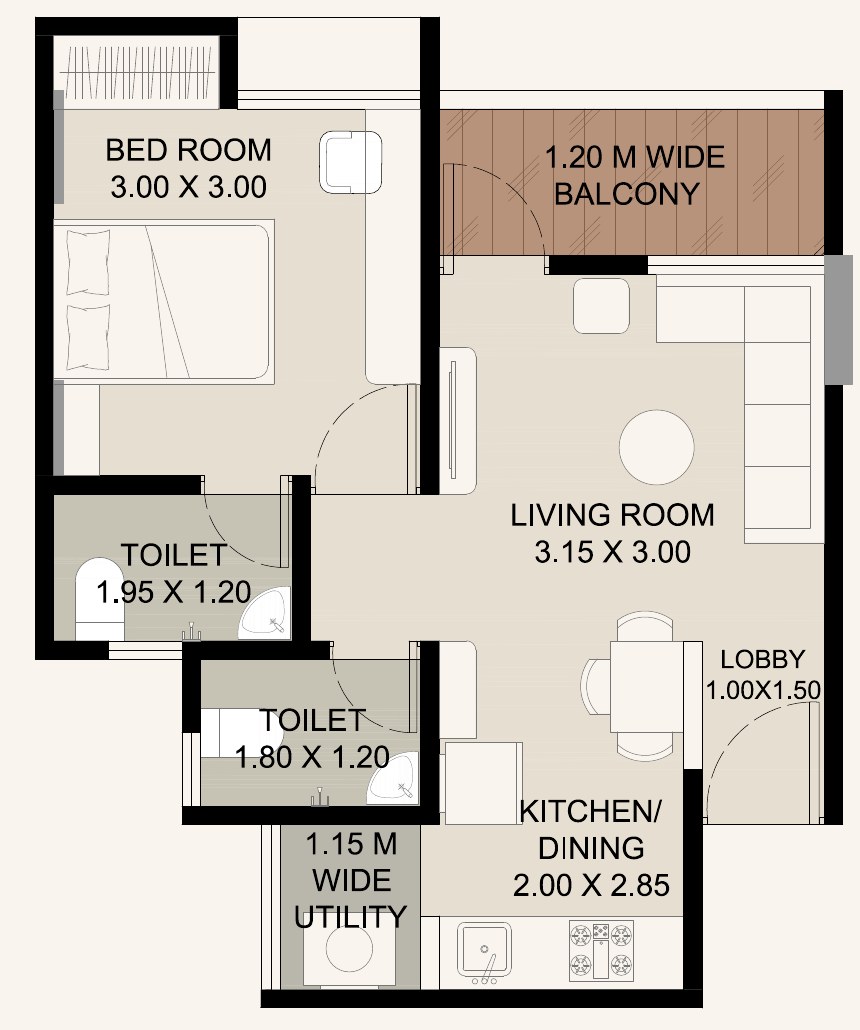 1 BHK-A unit plan